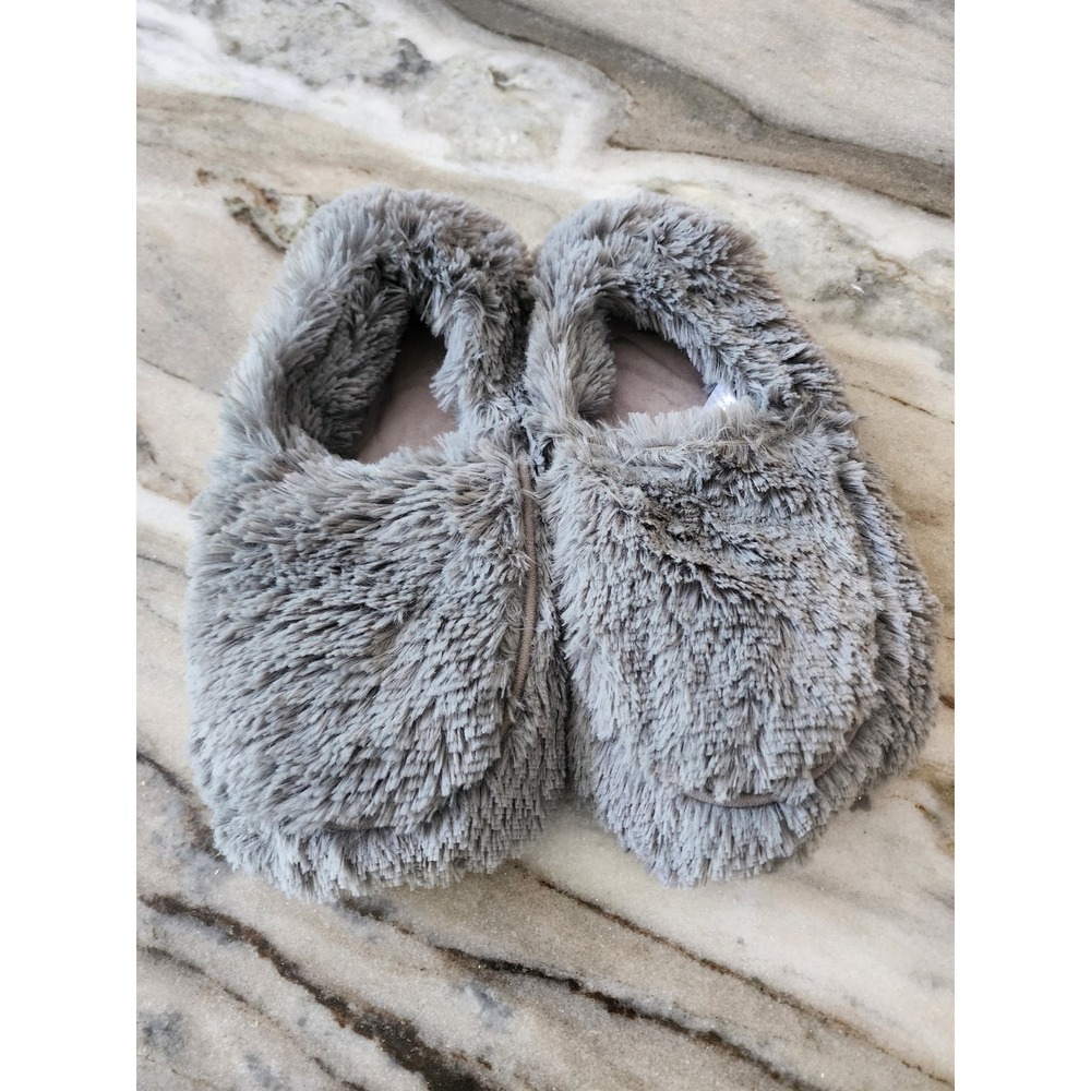 NWOT Warmies Dark Gray Microwavable Plush Faux‎ Fur Slippers One Size